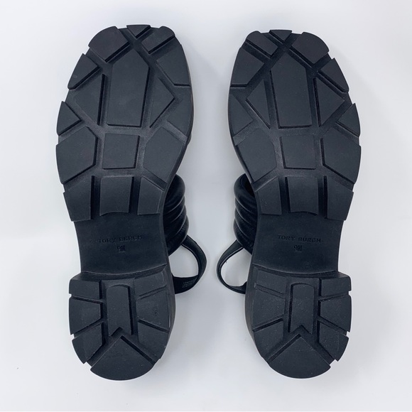 NEW Tory Burch Lug Sole Heeled Sandals (Sz 9) Quilted Leather Slingback Black - Picture 9 of 13
